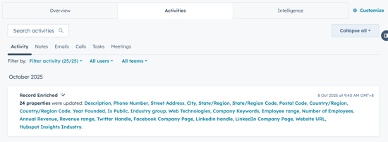 Data Enrichment sample - Activities tab