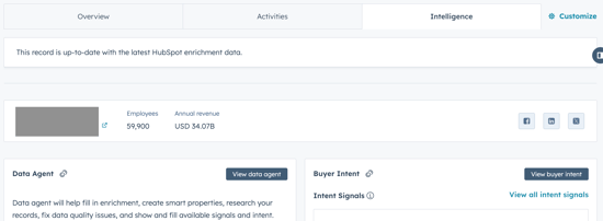 Data Enrichment sample - Intelligence tab